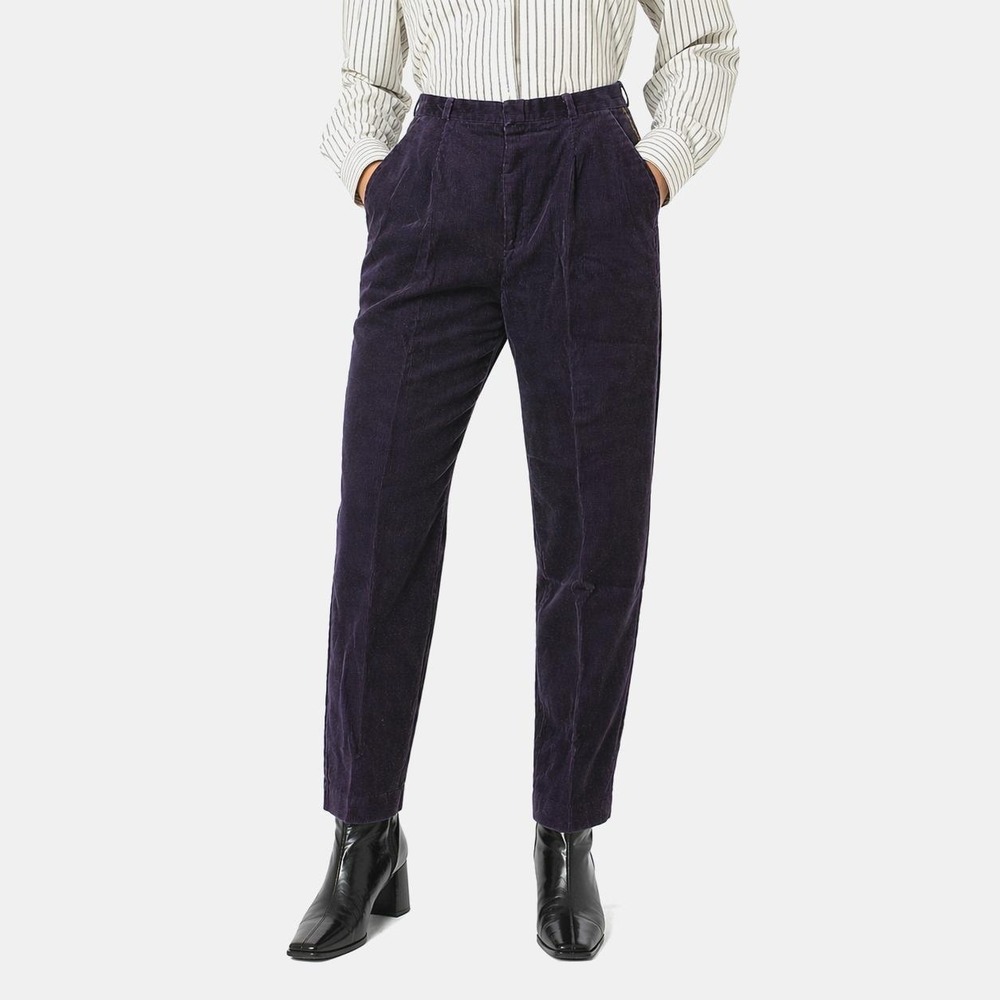 80s Vintage Purple Corduroy Pleated Pants Womens 4 High Waist Straight Leg Cords
